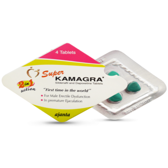 Blister pack and box of Super Kamagra tablets
